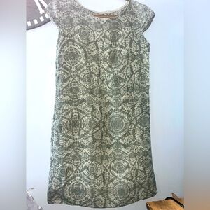Lina Tomei green patterned straight linen dress size large